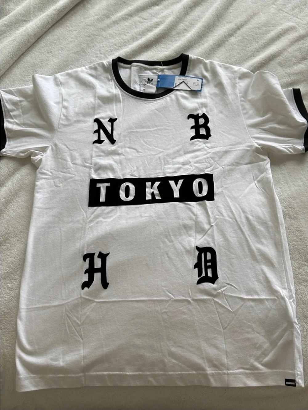 adidas White and Black 'TOKYO' Graphic Ringer Tee